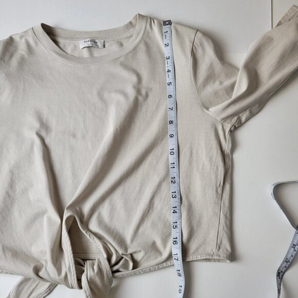 Aritzia Babaton Headline Long Sleeve Tie Front Cotton Beige S - Picture 9 of 11